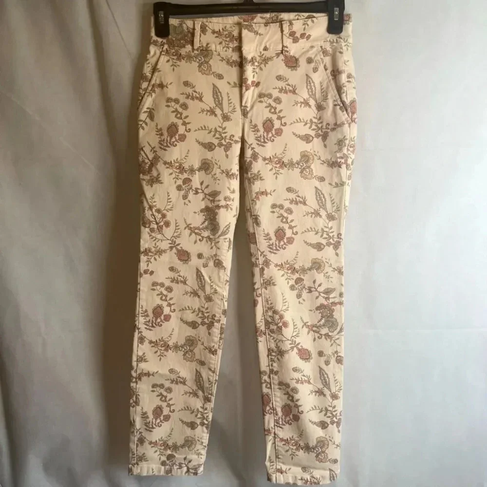 LOFT Blush Pink Floral Slim Ankle Cotton Jeans Women's Size 2‎ - Picture 7 of 7